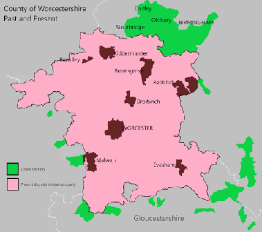 Map of Worcestershire Example alt text